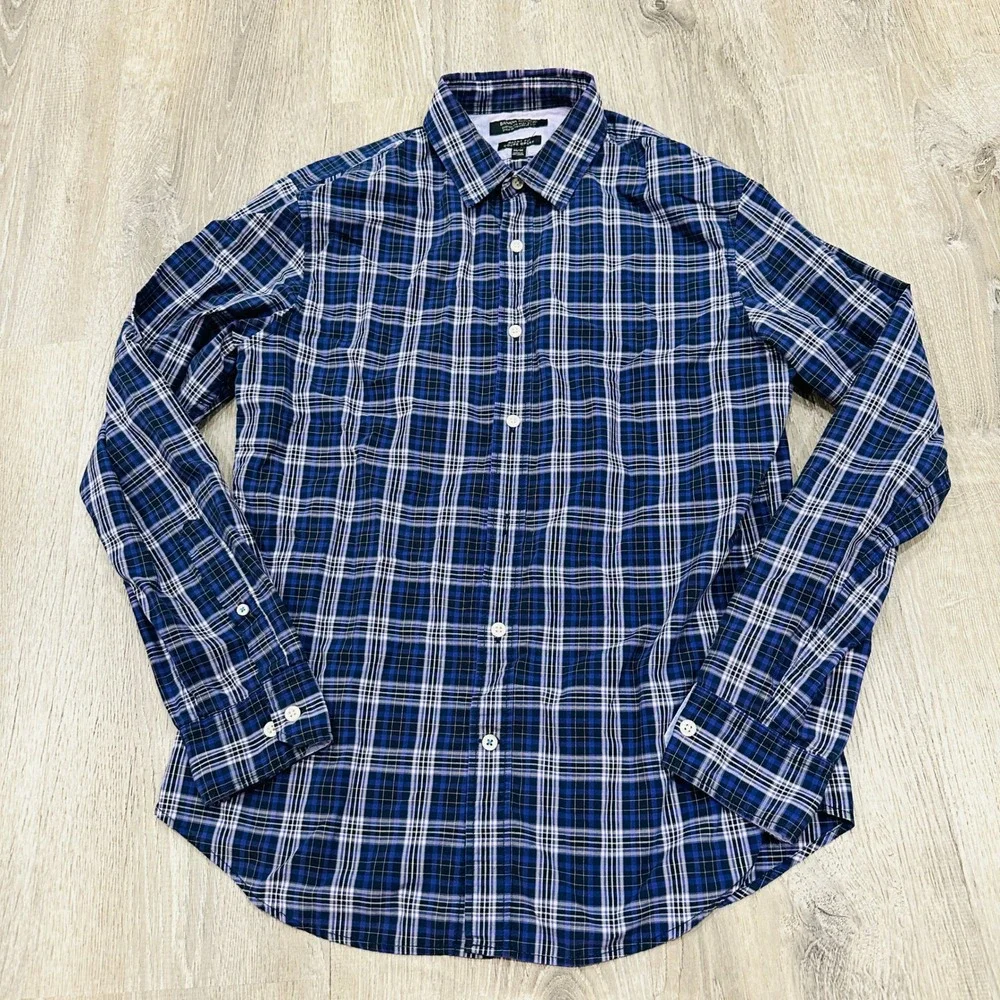 Banana Republic Shirt Men's Medium Blue Purple Grant Fit Plaid Button Down Shirt